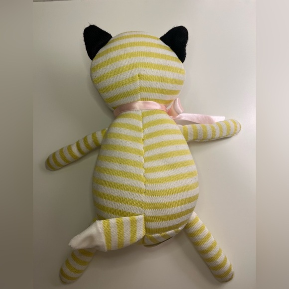 Parkway Striped Yellow and White Knit Fox Plush Stuffed Toy Pink Heart Bow 15" - Picture 11 of 16